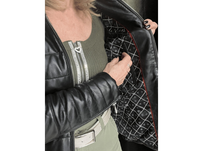 HL1980 Doudoune femme cuir noir