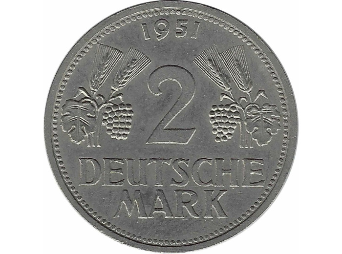 ALLEMAGNE 2 MARK 1951 F TTB+