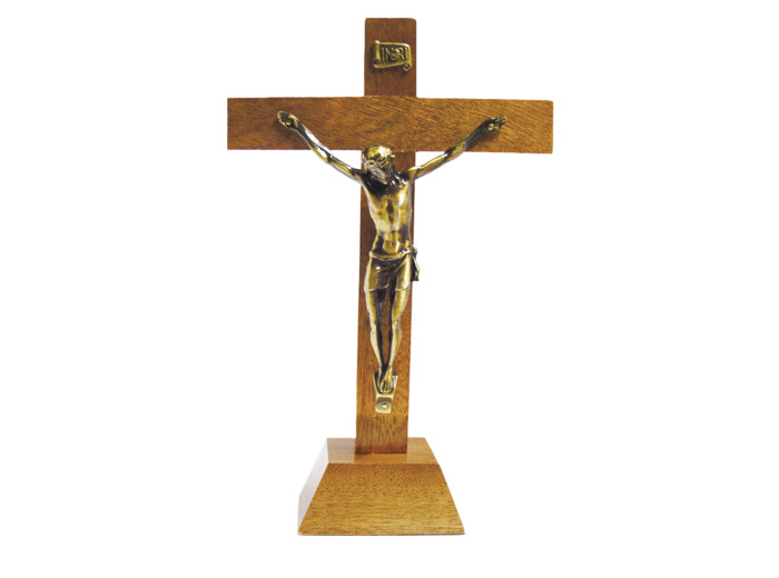 Crucifix en Bois sur Pied 23,5cm avec Christ en Bronze