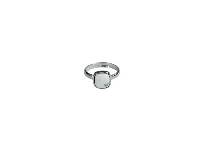 Bague carrée ajustable Howlite blanche