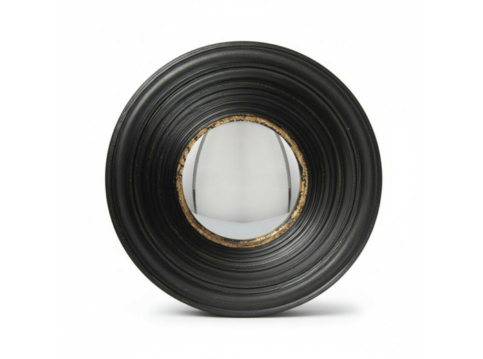 Miroir convexe rond noir doré vintage 19x7cm