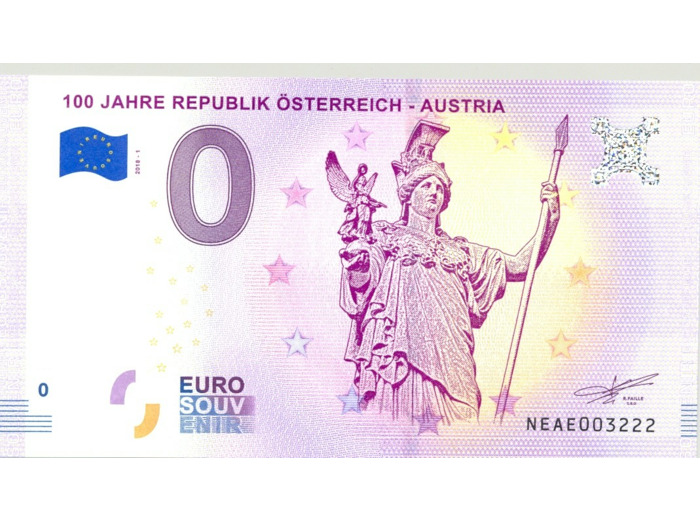 AUTRICHE 2018-1 100 JAHRE REPUBLIK OSTERREICH-AUSTRIA BILLET SOUVENIR 0 EURO