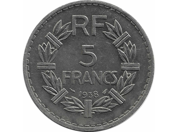 FRANCE 5 FRANCS NICKEL LAVRILLIER 1938 SUP- COUP