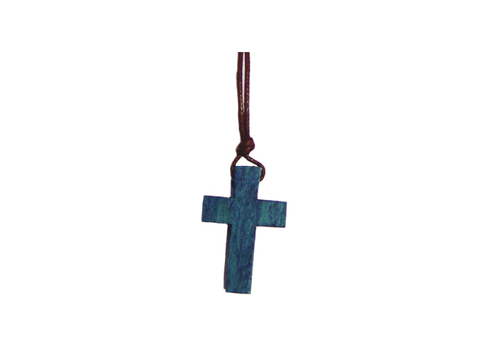 Croix en Bois 3,5cm avec Lacet - BLEU