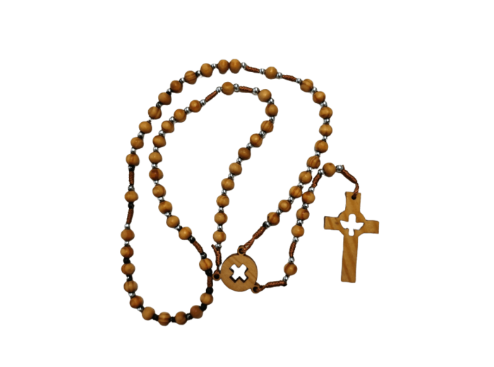 Chapelet BOIS/CORDE Croix et Coeur Ajourés