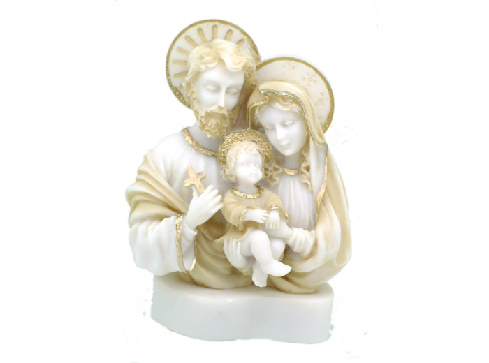 Ste Famille- Statue en albâtre 15cm -Beige et Or