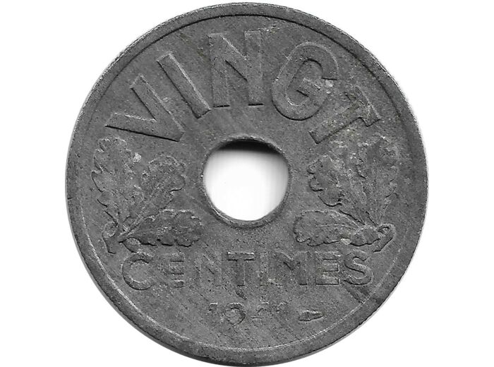 FRANCE 20 CENTIMES TYPE VINGT 1941 coin bouché TTB+