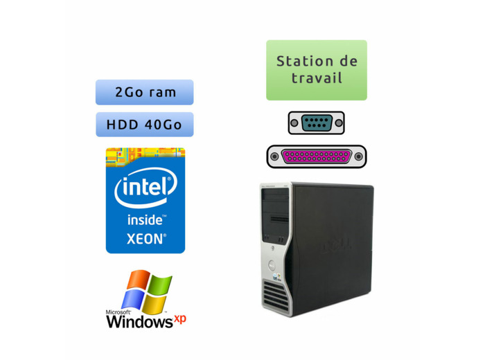 Dell Precision 490 - Windows XP - 3.2Ghz 2Go 40Go - Port Serie et Parallele - Ordinateur Tour Workstation PC