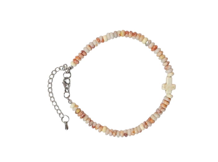 Bracelet 4mm en Pierre coloris Granit rouge, fermoir réglable