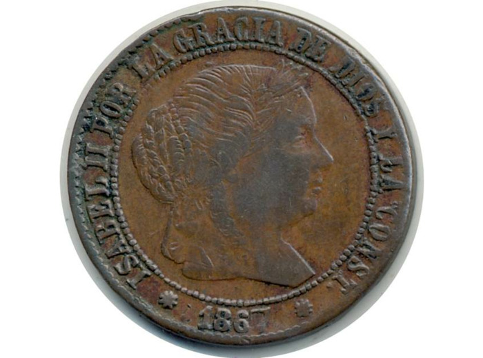 ESPAGNE 2-1/2 CENTIMOS 1867 OM (étoiles 8 pointes) ISABEL II TB+ (W634.1)