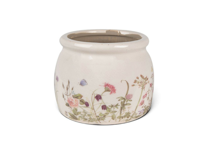 Pot de fleurs rond beige rose céramique 12x10x10cm