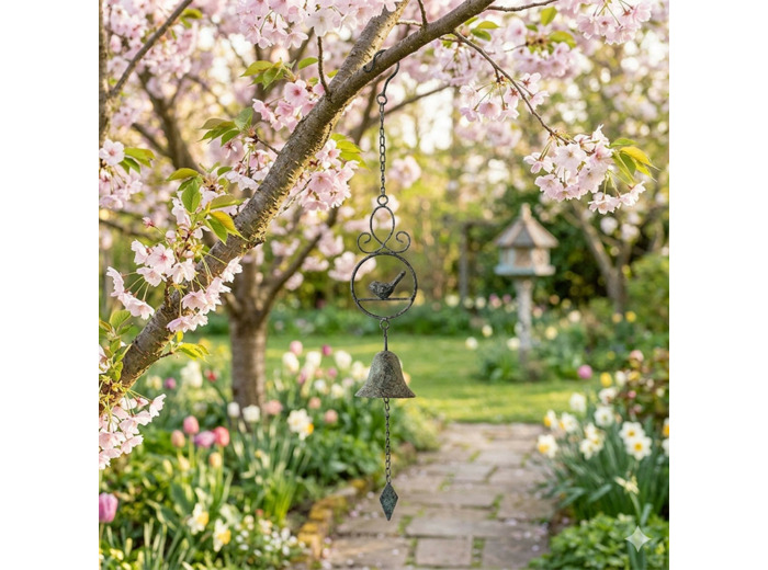 Cloche suspendre oiseaux fonte 10x10x74cm