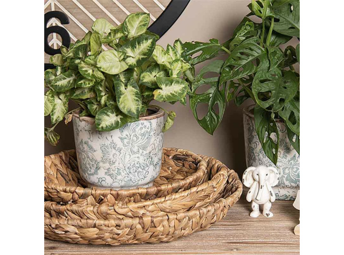 Pot de fleurs céramique vert beige 15x14x14cm