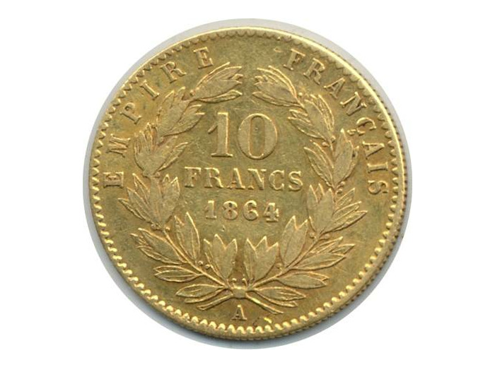 FRANCE 10 FRANCS OR NAPOLEON III 1864 A (PARIS) TTB (G1015) Gold Oro