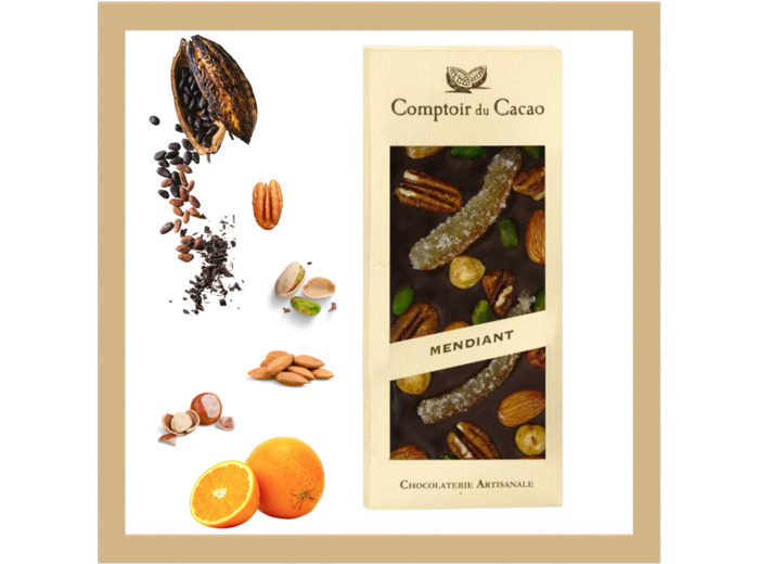 Tablette Chocolat Noir - Mendiant - 90gr - Comptoir Du Cacao.