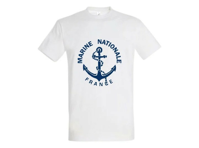T-shirt blanc Marine Nationale : coton épais, confortable et résistant