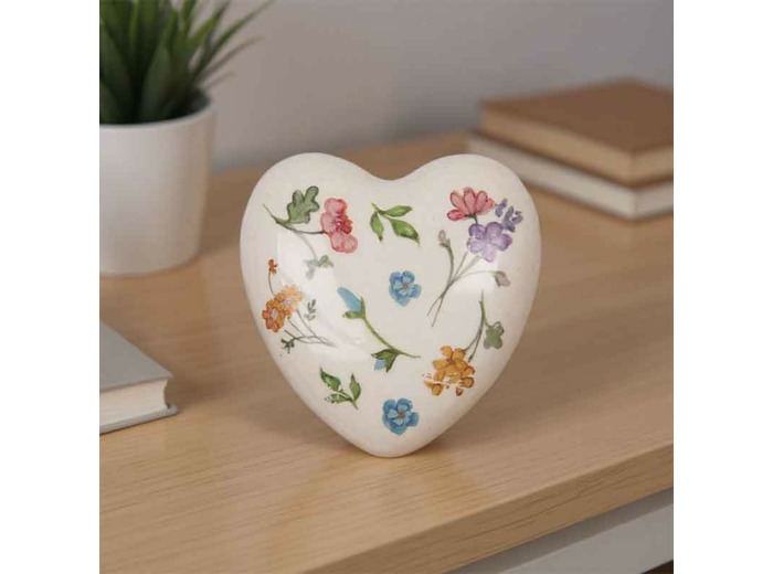 Coeur décoratif fleurs céramique 12x4x12cm