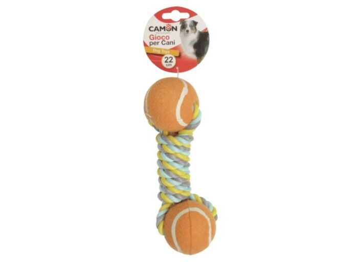 Balle de tennis + corde pour chien - 22cm