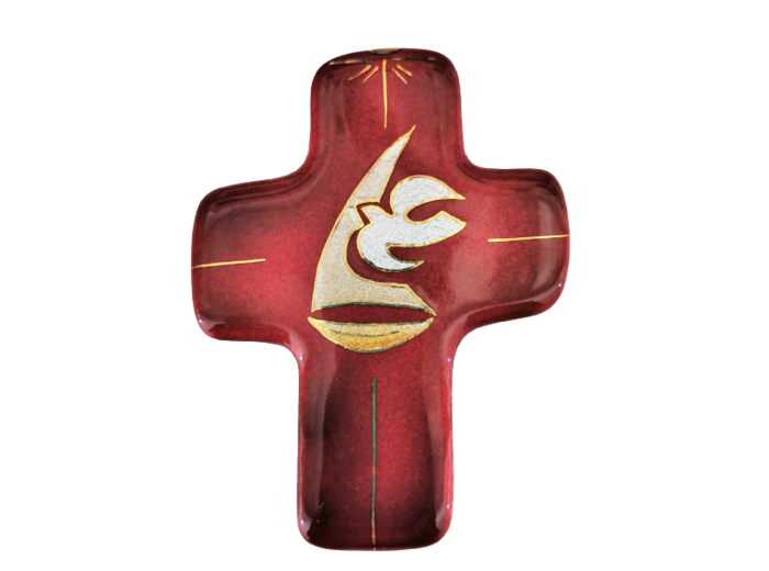 Voilier au St Esprit rouge 11,3X8,3cm - EMAUX DU LIBAN