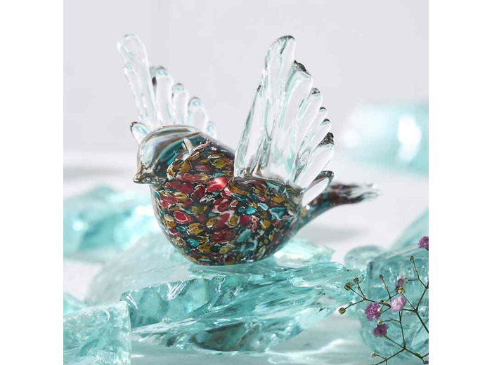 Presse papier oiseau verre multicolore 16x11x10cm