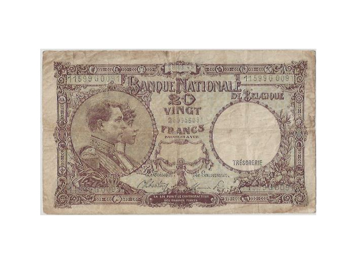 BELGIQUE 20 FRANCS 28/03/1945 TB+