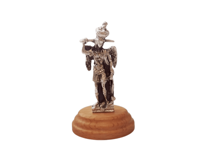 Statue 7cm en Métal Argenté avec Socle en Olivier - SAINT MICHEL