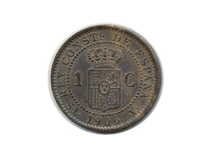 ESPAGNE 1 CENTIMO 1906 SLV ALFONSO XIII TTB (W726)