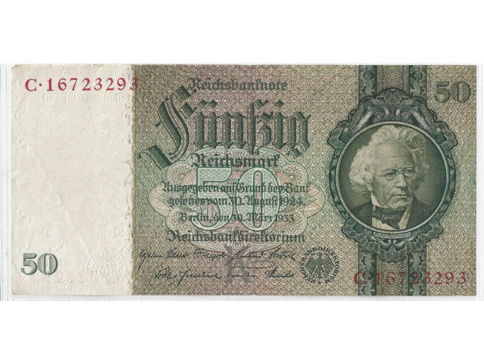 ALLEMAGNE  50 REICHMARK  LETTRE K 30/03/1933 TTB