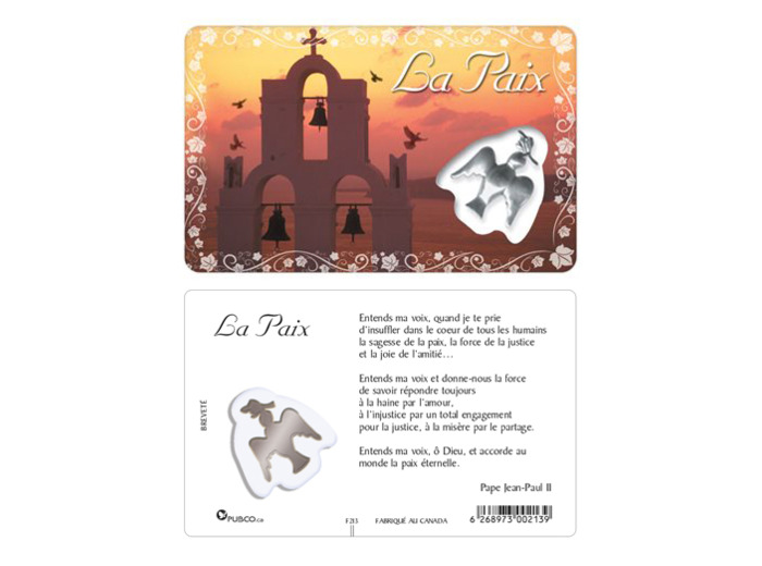 Carte-prière avec insertion- PAIX