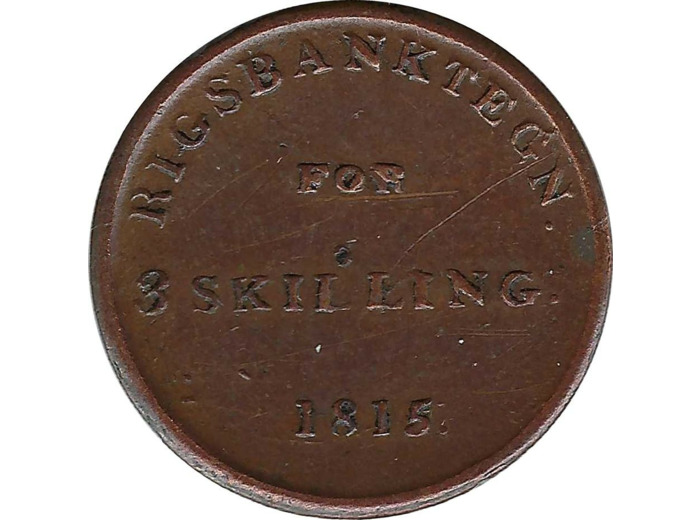 DANEMARK JETON RIGSBANKTEGN 3 SKILLING FREDERIK VI 1815 TTB