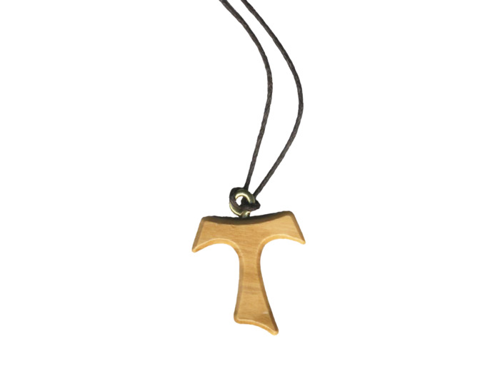 Croix Tau en Olivier 3,5cm avec Lacet 3 Vertues
