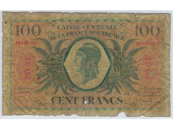 GUYANE 100 FRANCS CAISSE CENTRALE 1941 SERIE PU B+