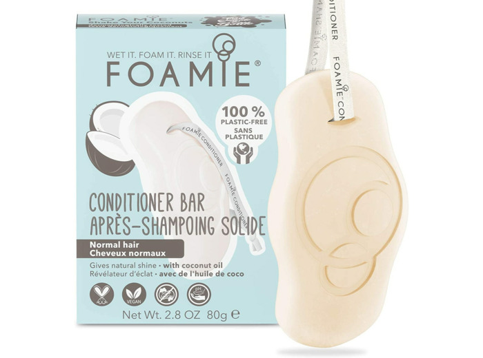 Foamie Après-Shampoing solide pour cheveux normal à la noix de coco pour cheveux forts, 100% vegan, après-shampoing sans sulfate et sans plastique 80g Coco pour Cheveux Normaux