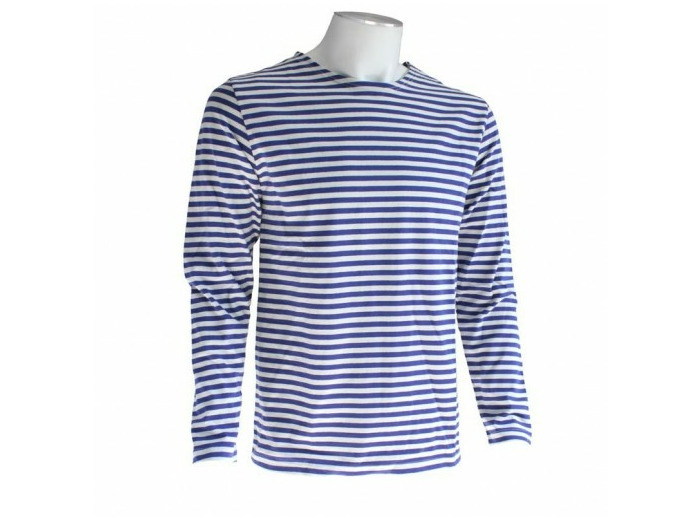 Telnyashka : marinière russe tricotée bleu roi / blanc authentique