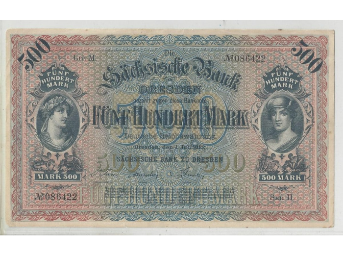 ALLEMAGNE DRESDEN 500 MARK Serie II 086422  01 07 1922  TTB