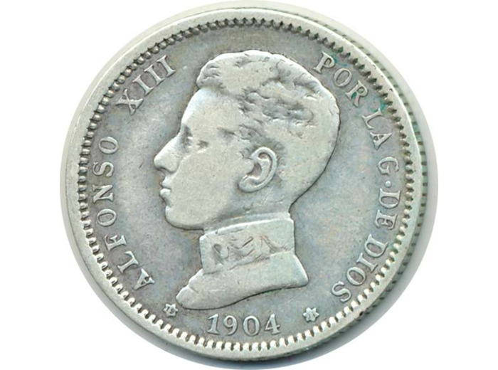 ESPAGNE 1 PESETA 1904 SMV ALFONSO XIII TB+ (W721)