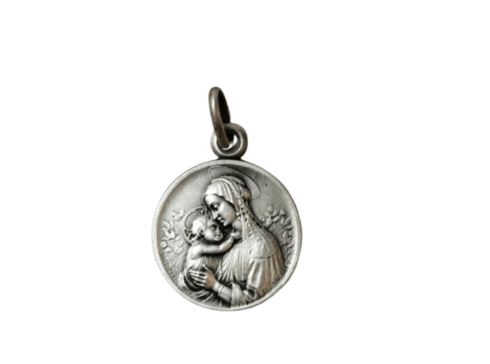 Médaille 18mm en Argent 925 - VIERGE ET ENFANT