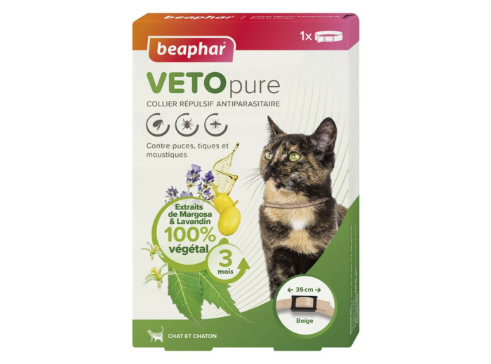 VETOpure, collier répulsif (beige) antiparasitaire pour chat