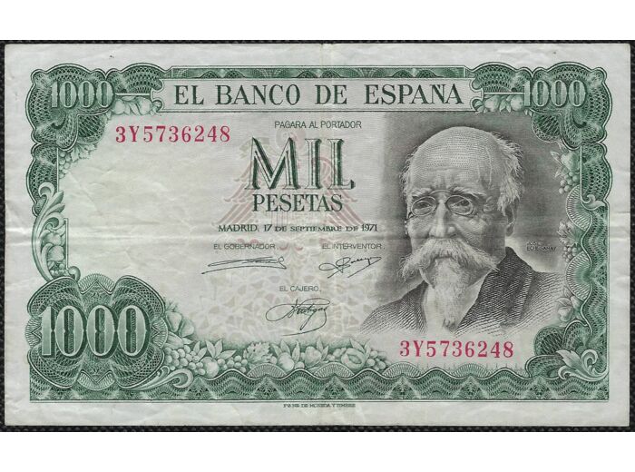 ESPAGNE 1000 PESETAS 17-09-1971 SERIE 3Y TTB (W154)