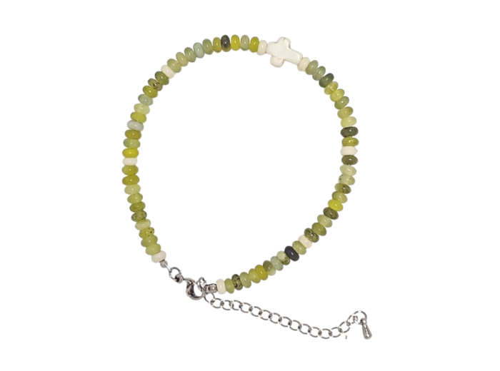 Bracelet 4mm en Pierre coloris Jaspe glacé, fermoir réglable