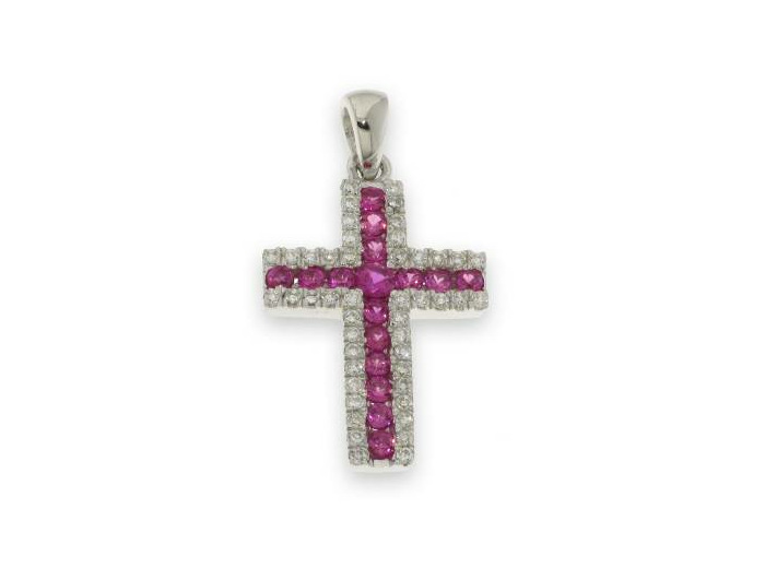 Croix en Argent 925 2,8cm- ZIRCONIUMS et RUBIS synthétiques