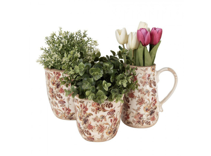 Pot de fleurs céramique beige rose 13x13cm