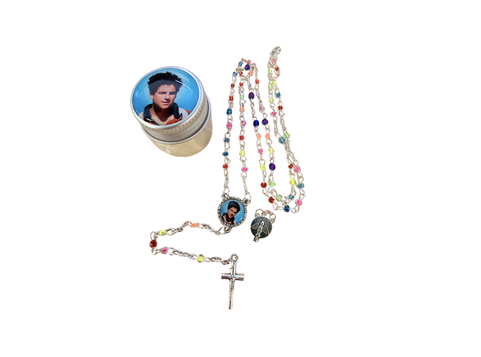 Chapelet Perles verre 2/3mm sur Chaine Argentée - SAINT CARLO ACUTIS
