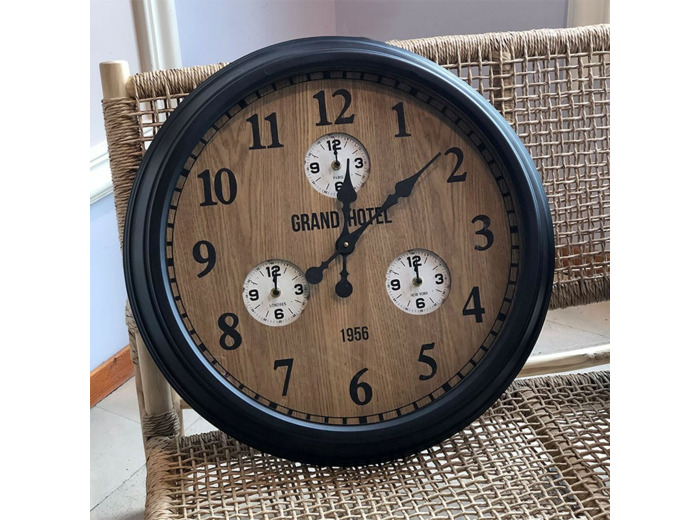 Horloge ronde noir et bois 60x9cm