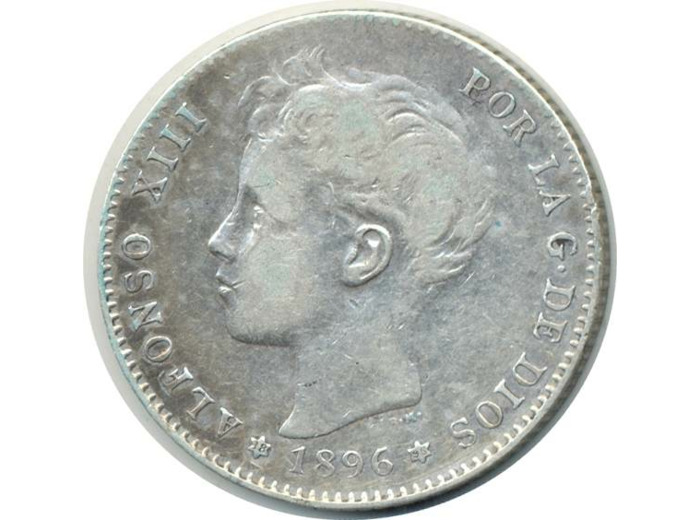 ESPAGNE 1 PESETA 1896 PGV ALFONSO XIII TB+ (W706)