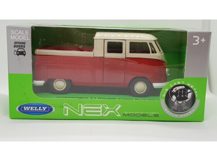 VOLKSWAGEN T1 DOUBLE CABIN PICK UP COMBI ROUGE WELLY NEX 1/34 1/39 BOITE NEUF