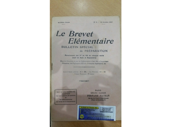 LE BREVET ELEMENTAIRE 15 OCTOBRE 1917