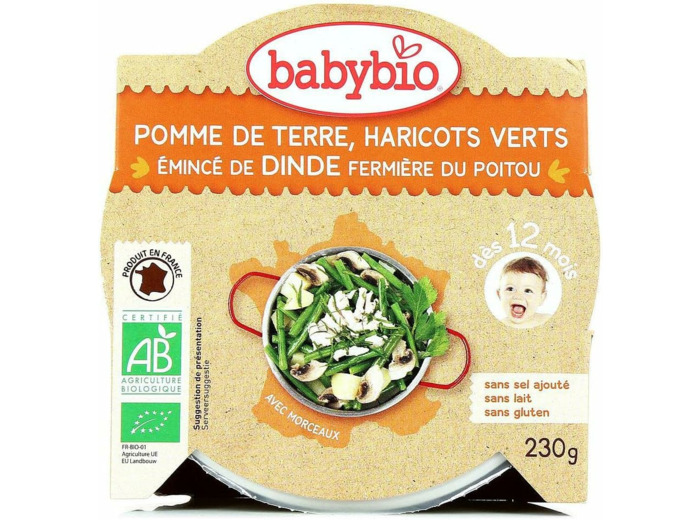 Haricot vert emince dinde assiette 230g Babybio - Mon p tit plat