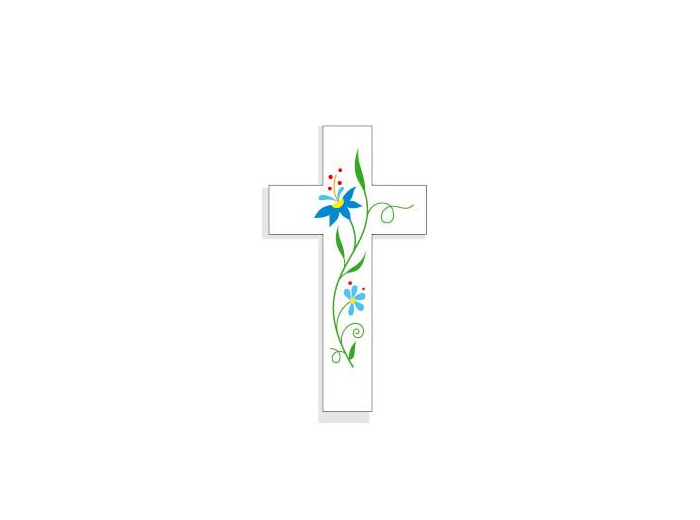 Croix Amour 10cm 2 fleurs bleues