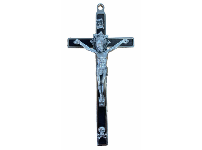 Croix de Bonne Mort en Métal et Bois Noir 15cm